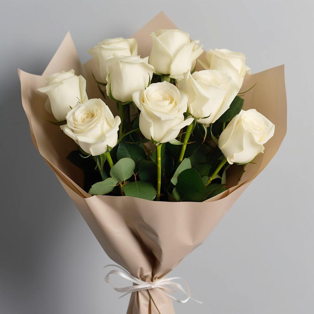 Букет 9 Белых роз Эдлесс Лав в Габукае