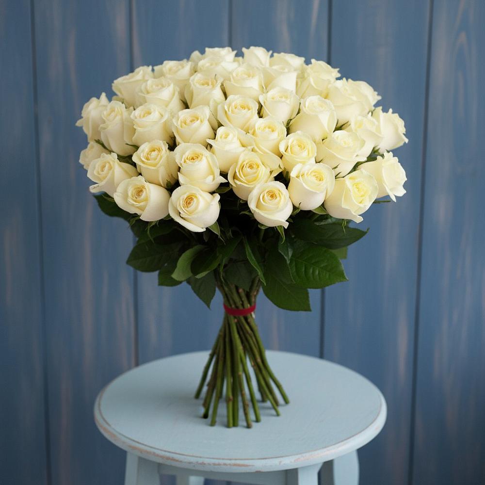 Букет 51 Белая роза Эдлесс Лав в Габукае