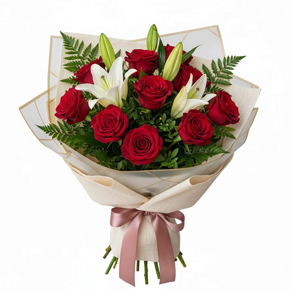 Букет цветов из: Лилии и Розы в Габукае